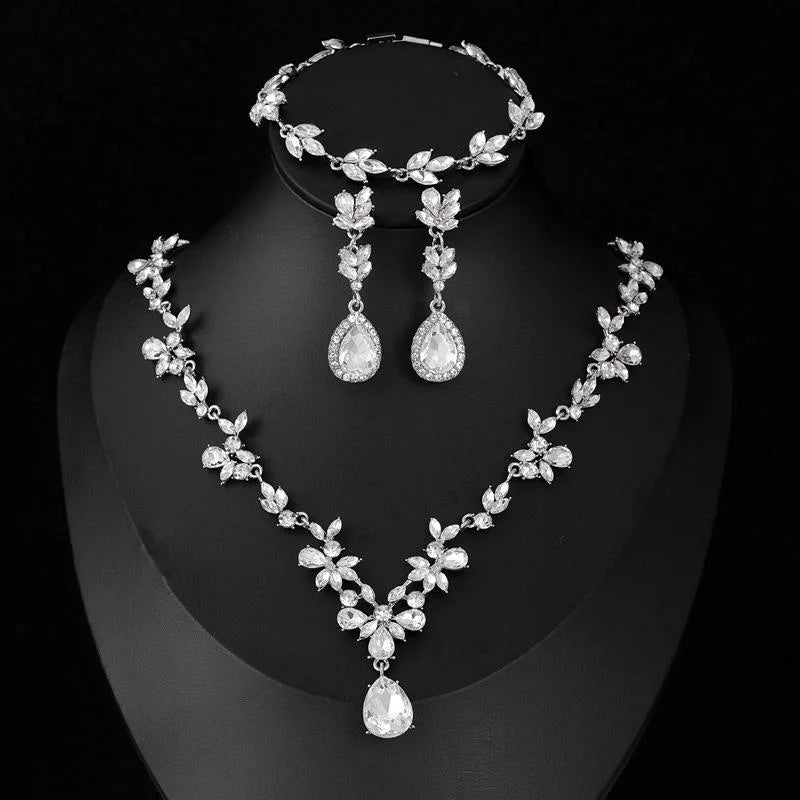 Luxury Rhinestone Water Drop Bridal Jewelry Set With Necklace Bracelet Earrings For Wedding Party