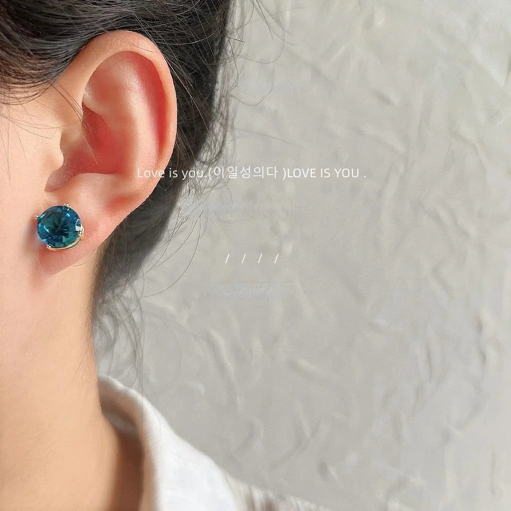 Minimalist Style Round Zircon Stud Earrings, 14K Plated Copper Geometric Jewelry