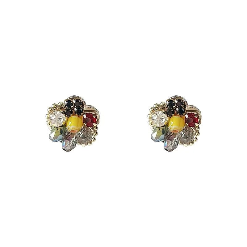 Sweet Floral Glass Crystal Stud Earrings With 14K Plated Copper Handmade Design