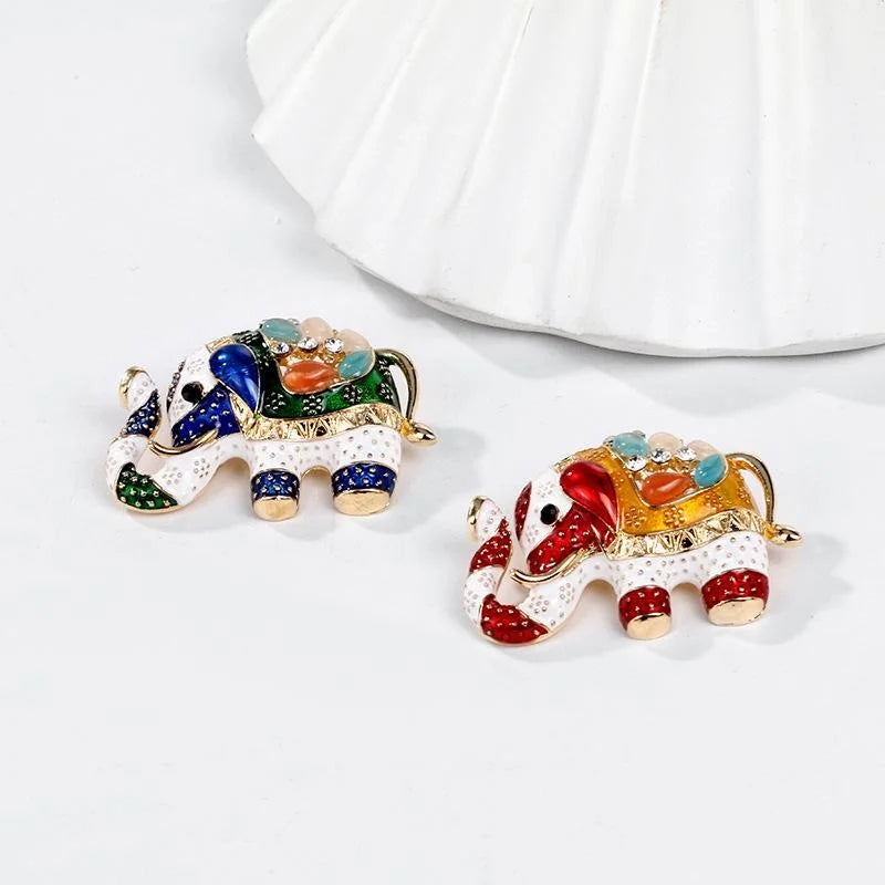 Luxury Rhinestone Enamel Circus Elephant Brooch Pin, Exotic Alloy Lapel Pin Corsage Suit Accessory Gift