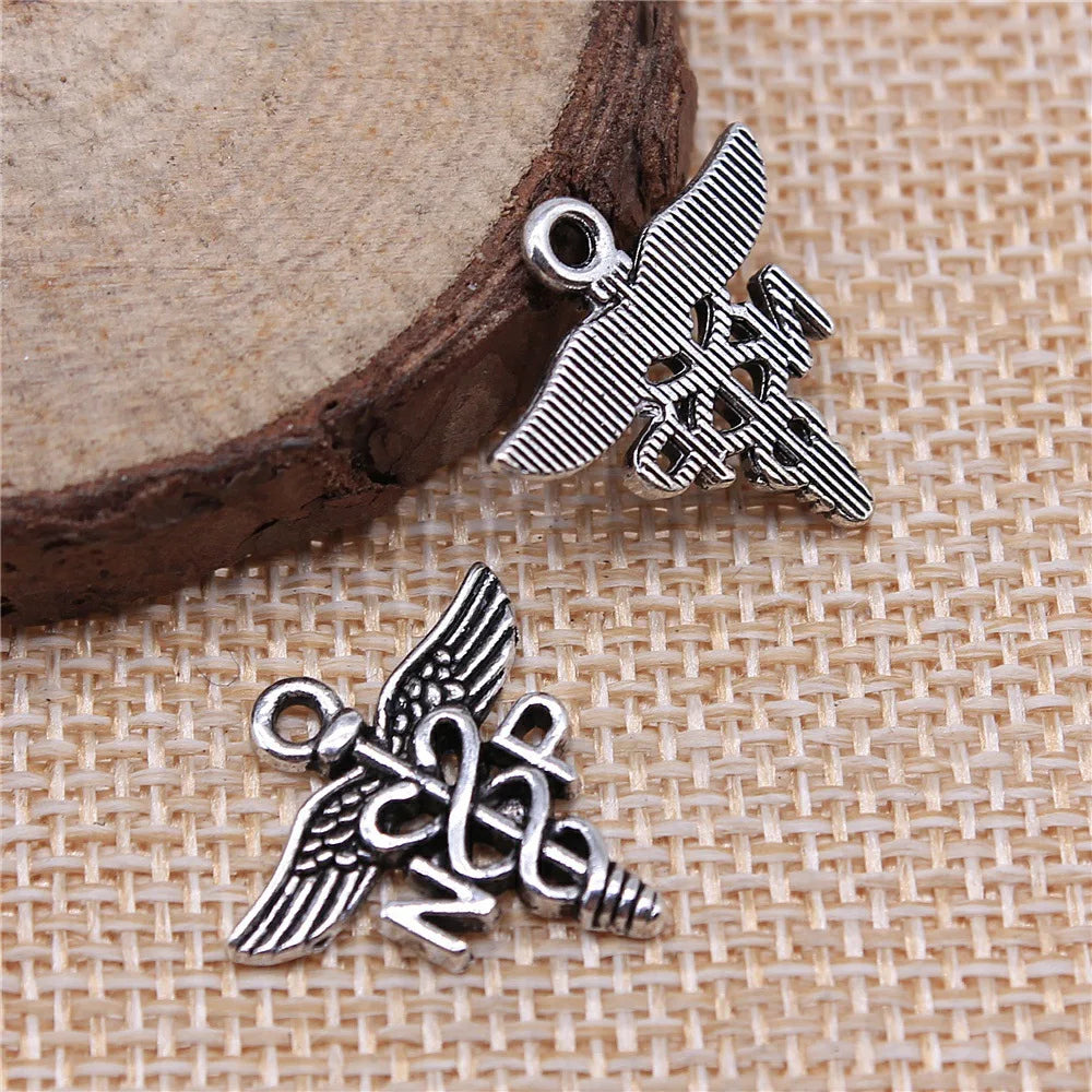 20x19mm 1.4g Antique Silver Zinc Alloy Cane Medical Symbol Charm Pendant for DIY Jewelry Making