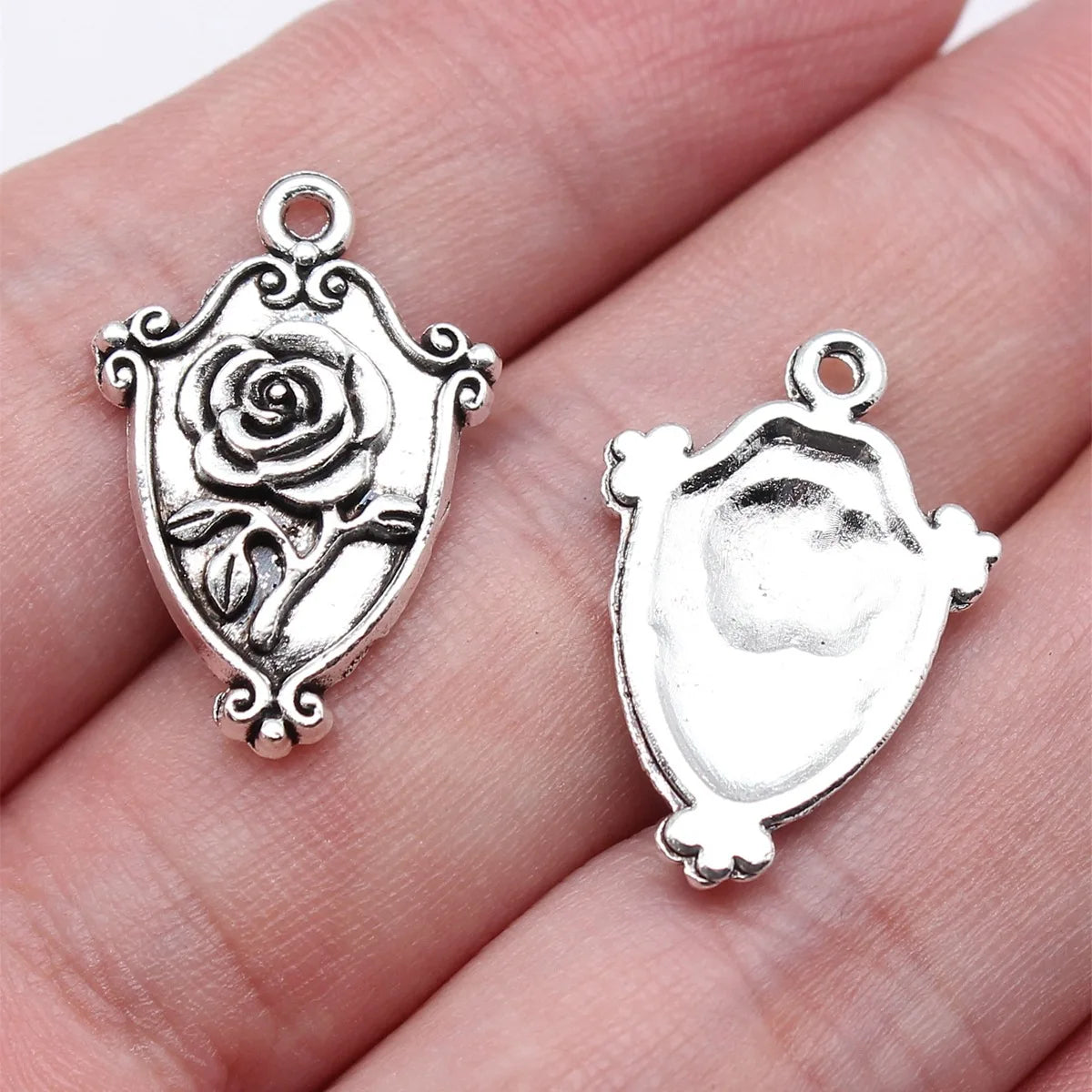 23x16mm 1.7g Antique Silver Zinc Alloy Gothic Rose Flower Charm Pendant for DIY Jewelry Making