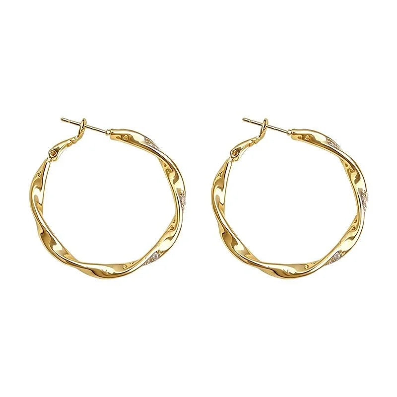 Minimalist American Sparkle Zircon Twisted Eco Friendly Copper Hoop Earrings Geometric Round Jewelry