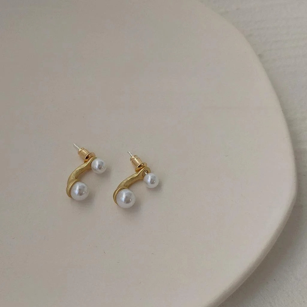Convertible Faux Pearl Drop Earrings, French Minimalist Round Geometric Elegant Office Jewelry