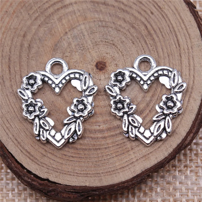 21x18mm 1.8g Multicolor Zinc Alloy Flower Heart Charm Pendant for DIY Necklace Bracelet Making