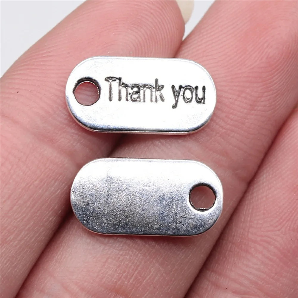 18x10mm 0.9g Antique Silver Zinc Alloy Thank You Word Tag Letter Charm Pendant for DIY Jewelry Making
