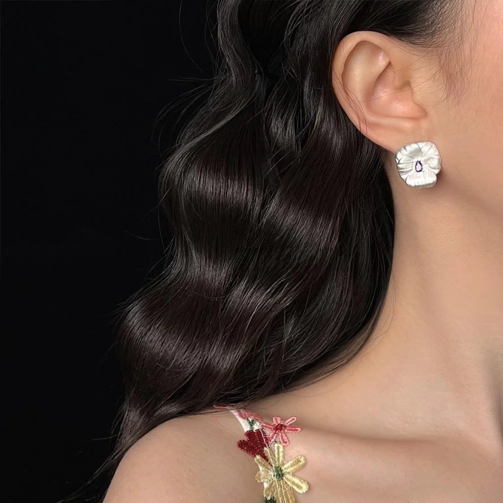 Elegant Orchid Flower Micro Pave Zircon Copper Drop Earrings