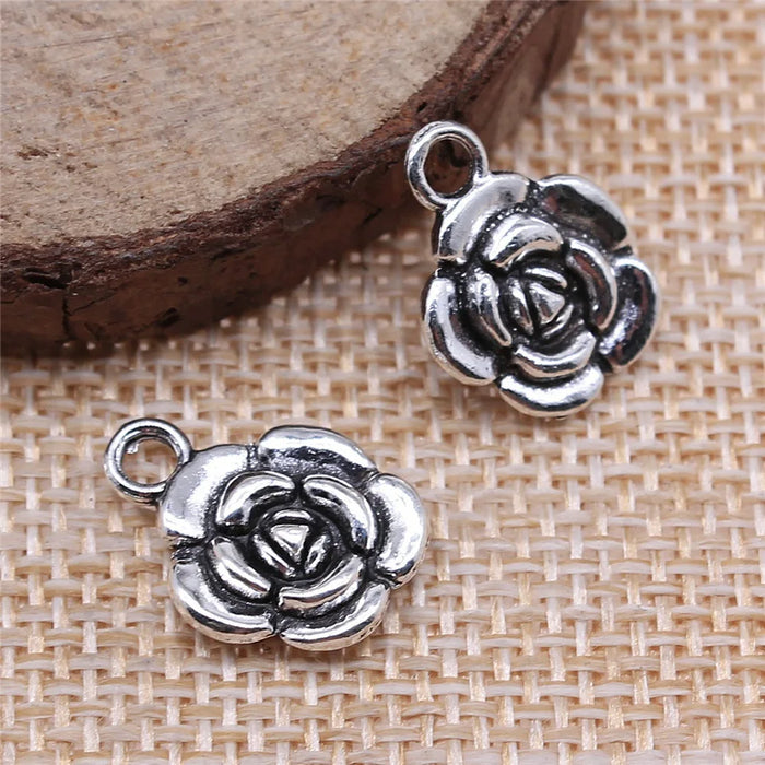 16x12mm 1.2g Antique Silver Zinc Alloy Rose Flower Charm Pendant for Bracelet Necklace Making