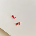 Red Enamel Mini Bow Stud Earrings Copper Simple Commuter Jewelry