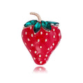 Cute Red Enamel Strawberry Brooch With Green Rhinestone Leaves, Alloy Lapel Pin Suit Accessory Gift