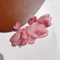 Elegant Pink Heart And Soft Flower Petal Alloy Stud & Clip On No Piercing Long Dangle Drop Earrings