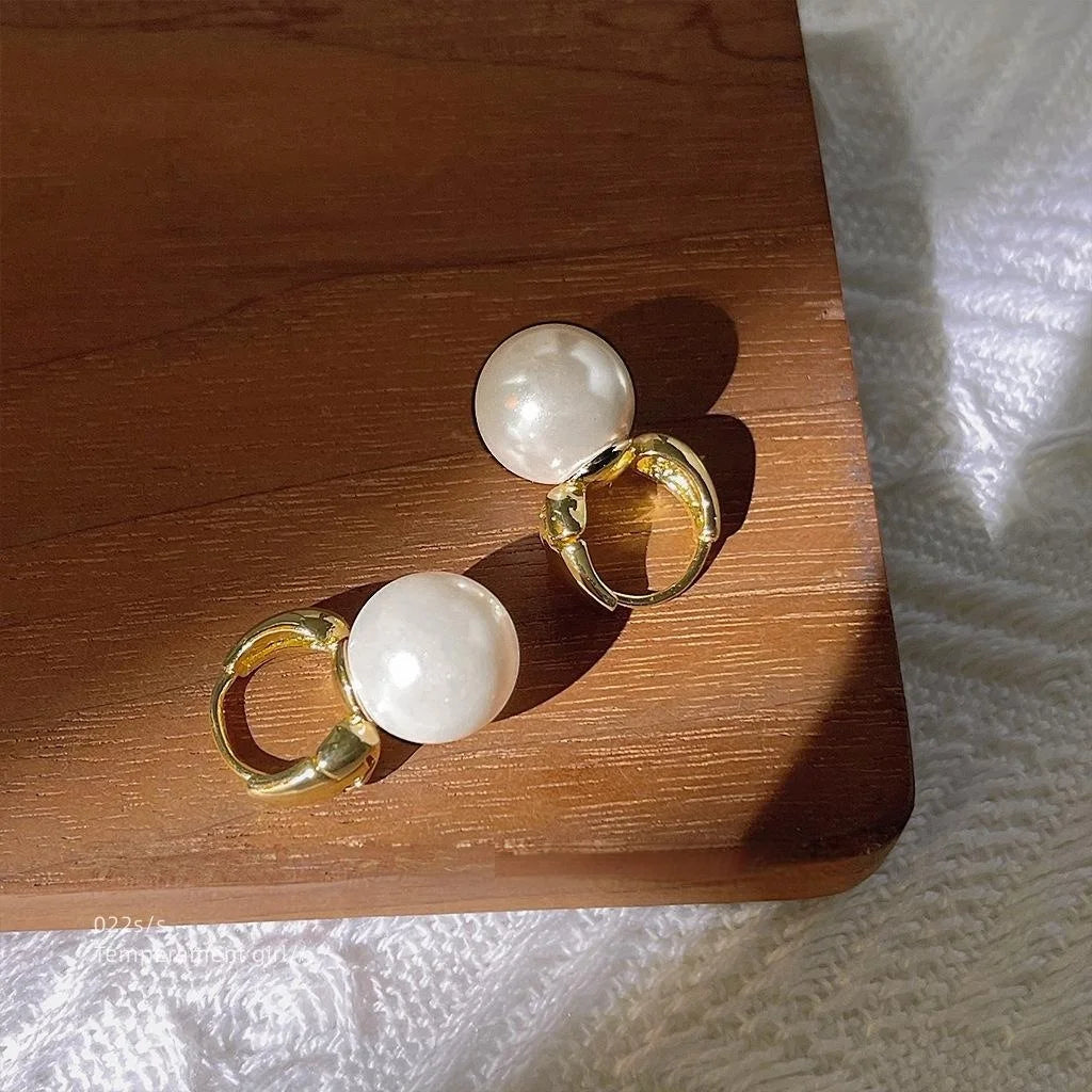 14K Gold Plated Copper Glass Pearl Drop Earrings Minimalist Geometric Hoop Line Luxury Style