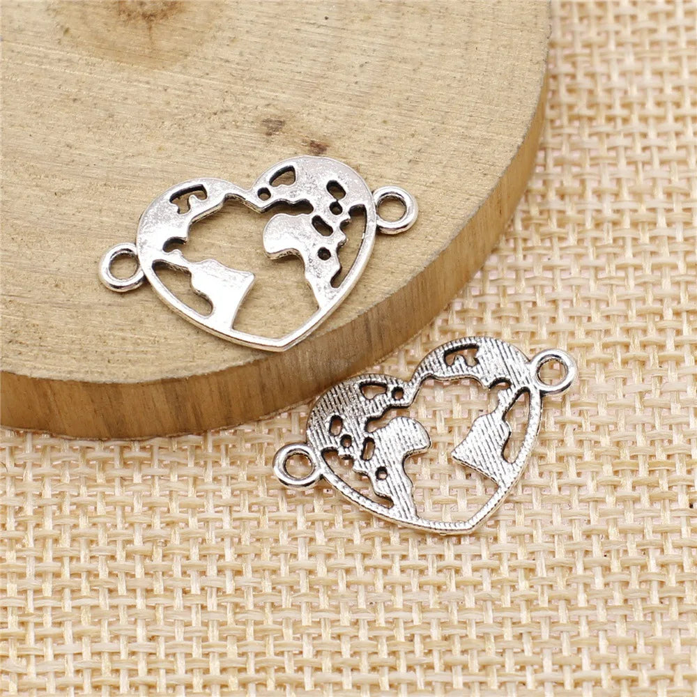 15x24mm 0.9g Antique Silver Zinc Alloy Heart Map Connector Charm for DIY Bracelet Necklace Making