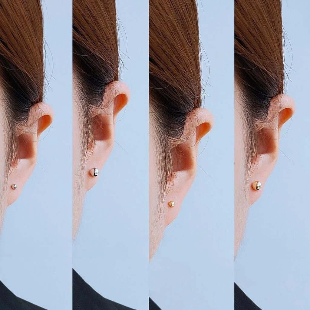 Minimalist Copper Ball Stud Earrings For Women, Korean Round Mini Geometric Jewelry