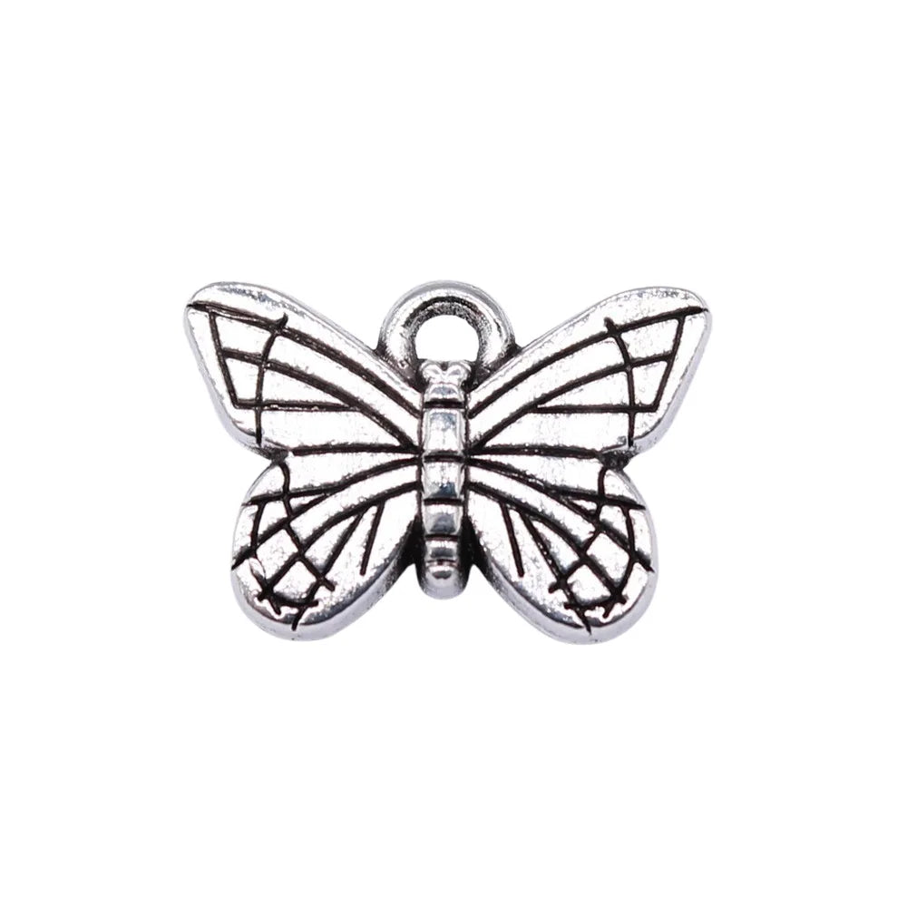 16x11mm 1.7g Antique Silver Zinc Alloy Double Sided Butterfly Charm Pendant for Bracelet Making