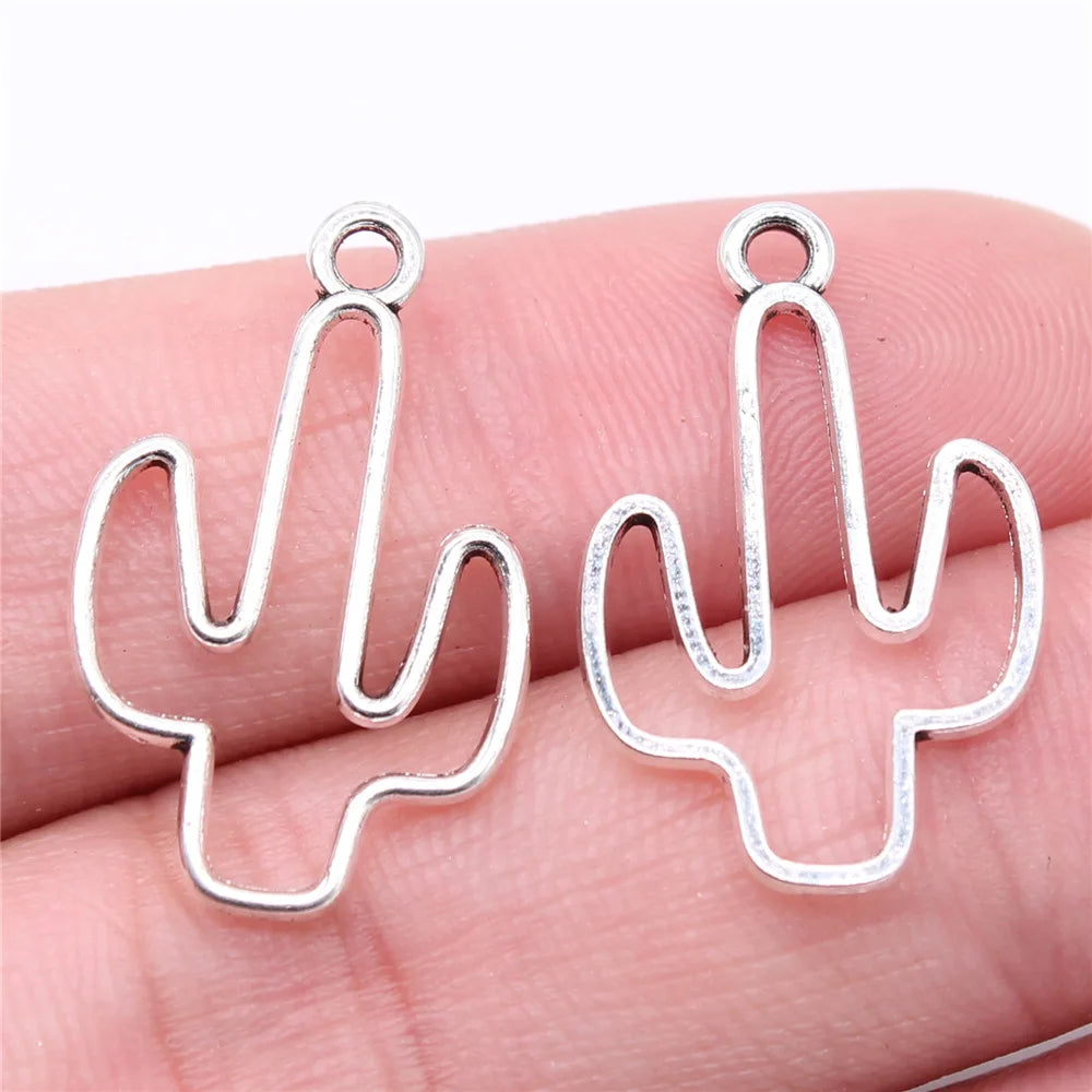 25x17mm 0.76g Multi Color Zinc Alloy Hollow Cactus Charm Pendant for DIY Necklace Bracelet Making