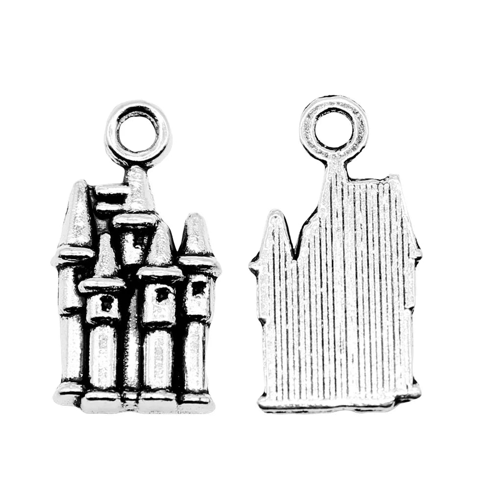19x10mm 1.2g Antique Silver Zinc Alloy Castle Charm Pendant for DIY Necklace Bracelet Making
