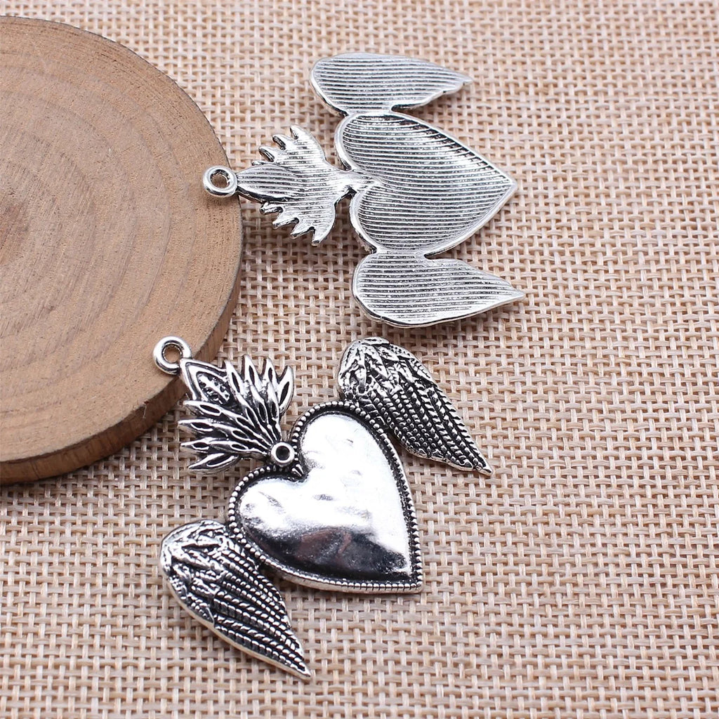 43x42mm 9.1g Antique Silver Zinc Alloy Gothic Heart Charm Pendant for DIY Necklace Bracelet Making