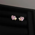 Micro Pave Zircon Heart Stud Earrings With Pink Butterfly Sweet Cute Spring Summer Jewelry