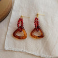 Maillard Style Vintage Handmade Geometric Resin Glass Drop Earrings With Copper