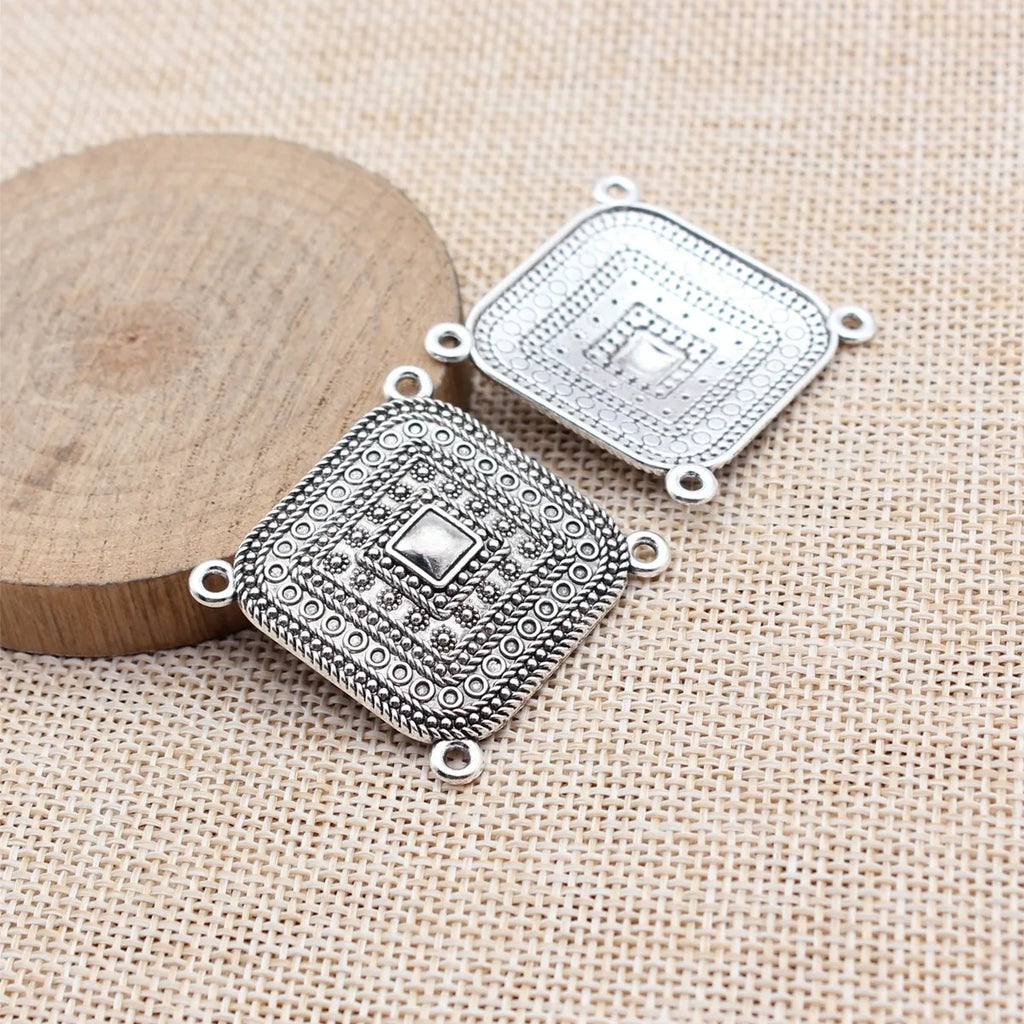 33x33mm 4.8g Antique Silver Tone Zinc Alloy 4-Hole Connector Charm for Body Chain Waist Chain DIY