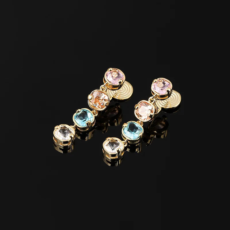 Elegant Multicolor Zircon Tassel Drop Alloy Stud & Clip On No Piercing Sweet Spiral Back Earrings
