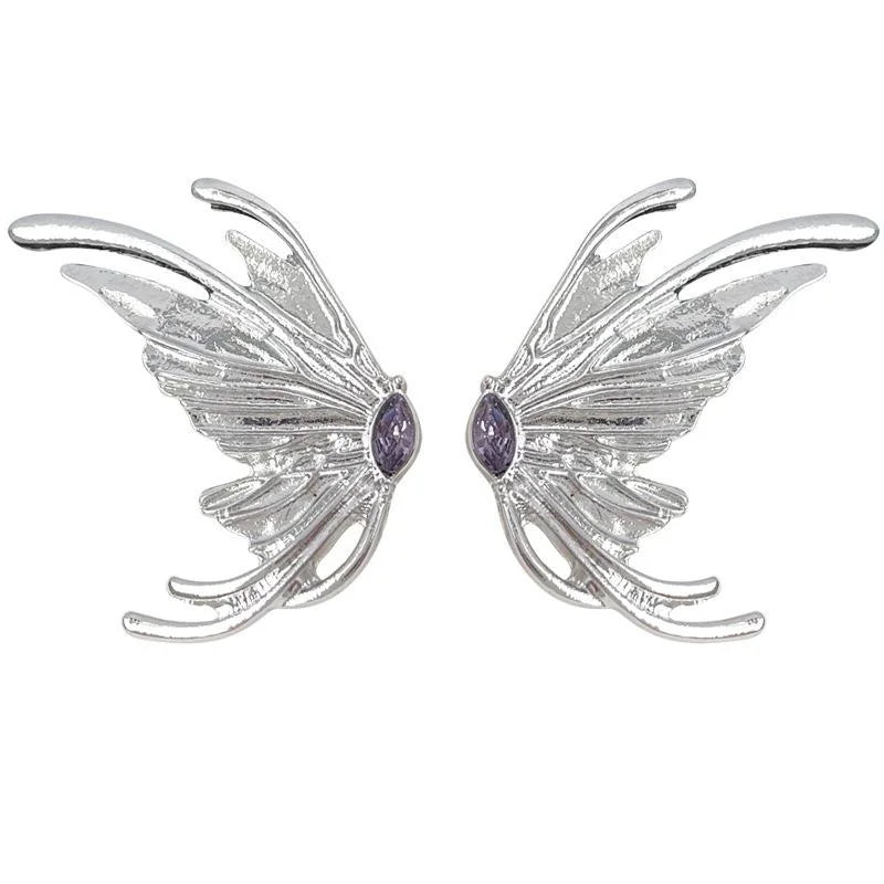 Sweet Cool Punk Butterfly Stud Earrings, Copper Liquid Metal Geometric Micro Pave Zircon Jewelry