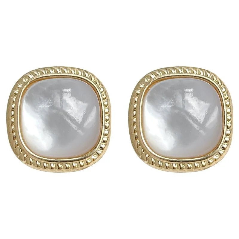 Light Luxury 14K Electroplated Geometric Square Shell Stud Earrings