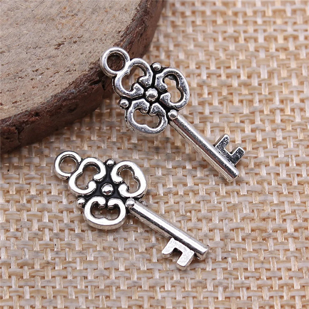 10x23mm 0.8g Antique Silver Zinc Alloy Key Charm Pendant for DIY Necklace Bracelet Jewelry Making