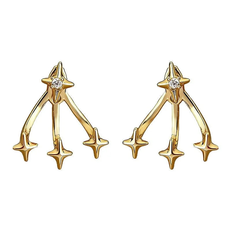 Two Way Star Zircon Copper Drop Earrings Light Luxury Style