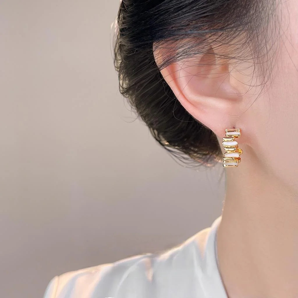 Light Luxury 14K Plated Copper Enamel Irregular Round Geometric Drop Earrings