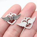 25x16mm 1.1g Antique Silver Zinc Alloy Winged Heart Lock Wing Charm Pendant for DIY Necklace Jewelry