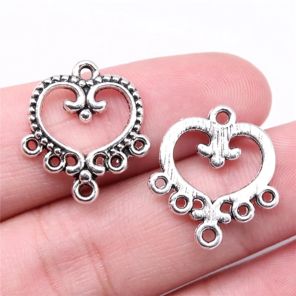 22x19mm 1.7g Antique Silver Zinc Alloy Heart Connector Charms for DIY Earrings and Pendant Jewelry