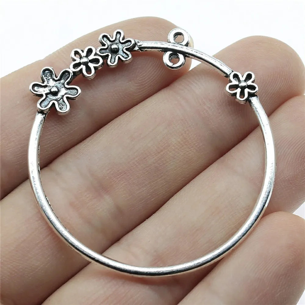 47x44mm 3.4g Antique Silver Zinc Alloy Round Flower Connector Charm for DIY Earring Jewelry Making