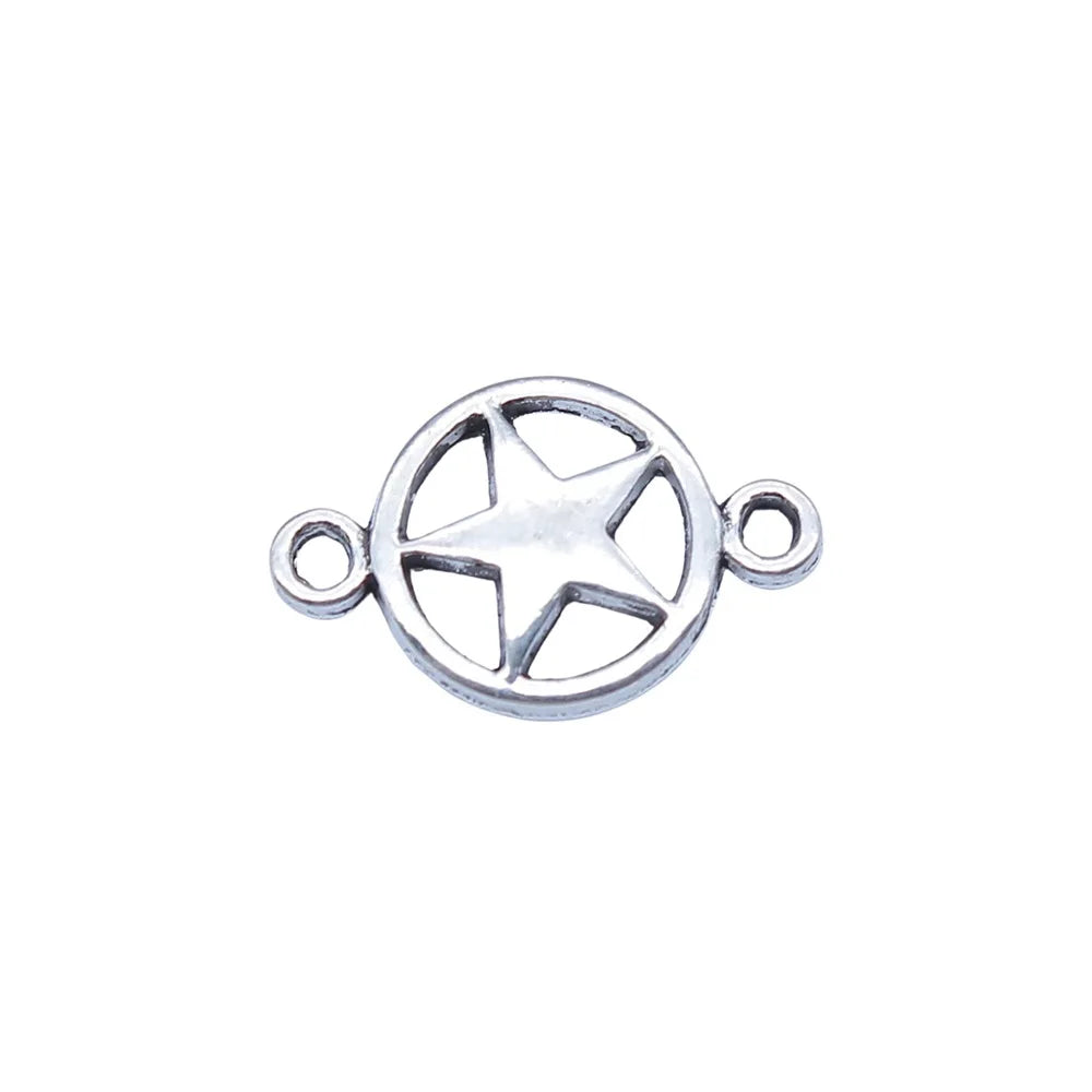 10x16mm 0.5g Antique Silver Zinc Alloy Five Point Star Connector Charm for DIY Jewelry Making