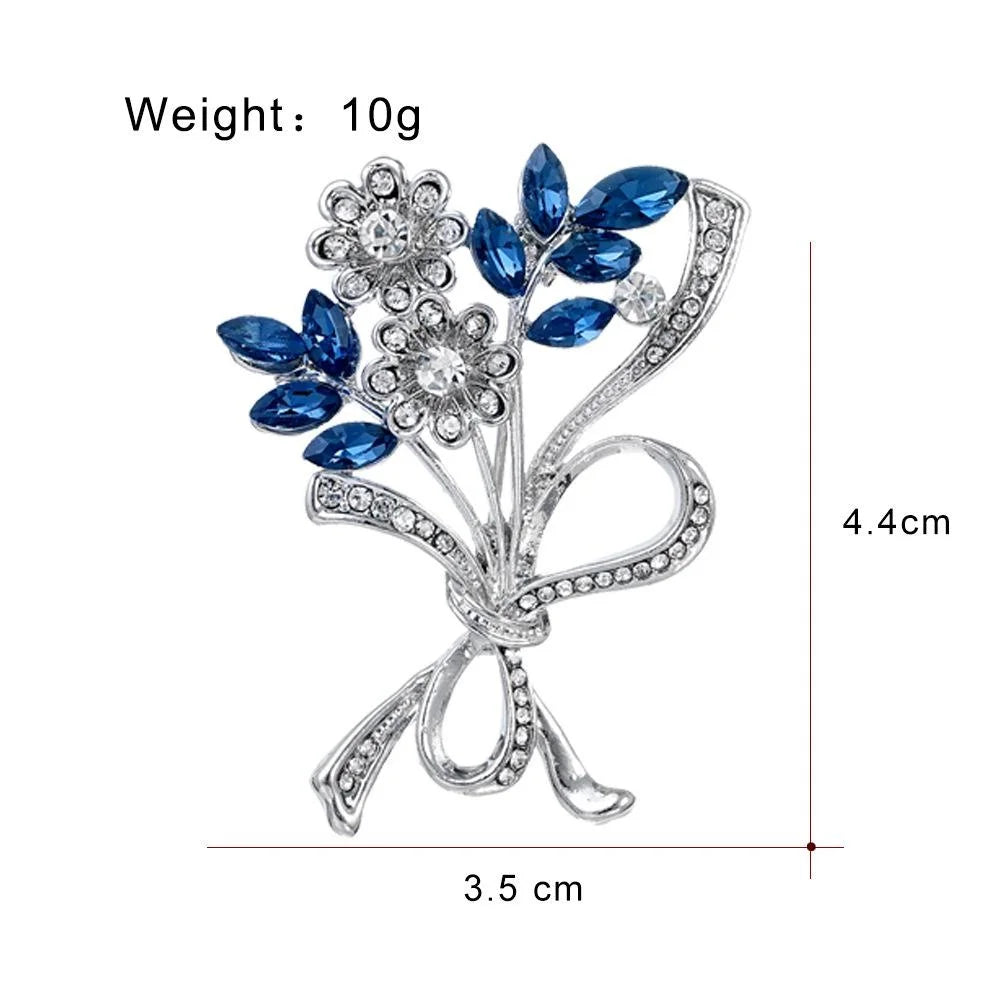 Elegant Blue Crystal Rhinestone Flower Bouquet Brooch For Women, Vintage Alloy Lapel Pin Suit Accessory Gift