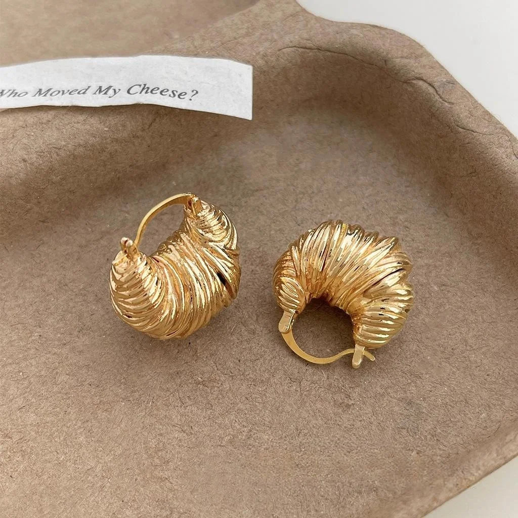 Vintage Copper Braided Thread Coil Croissant Drop Earrings Irregular Geometric Statement Jewelry