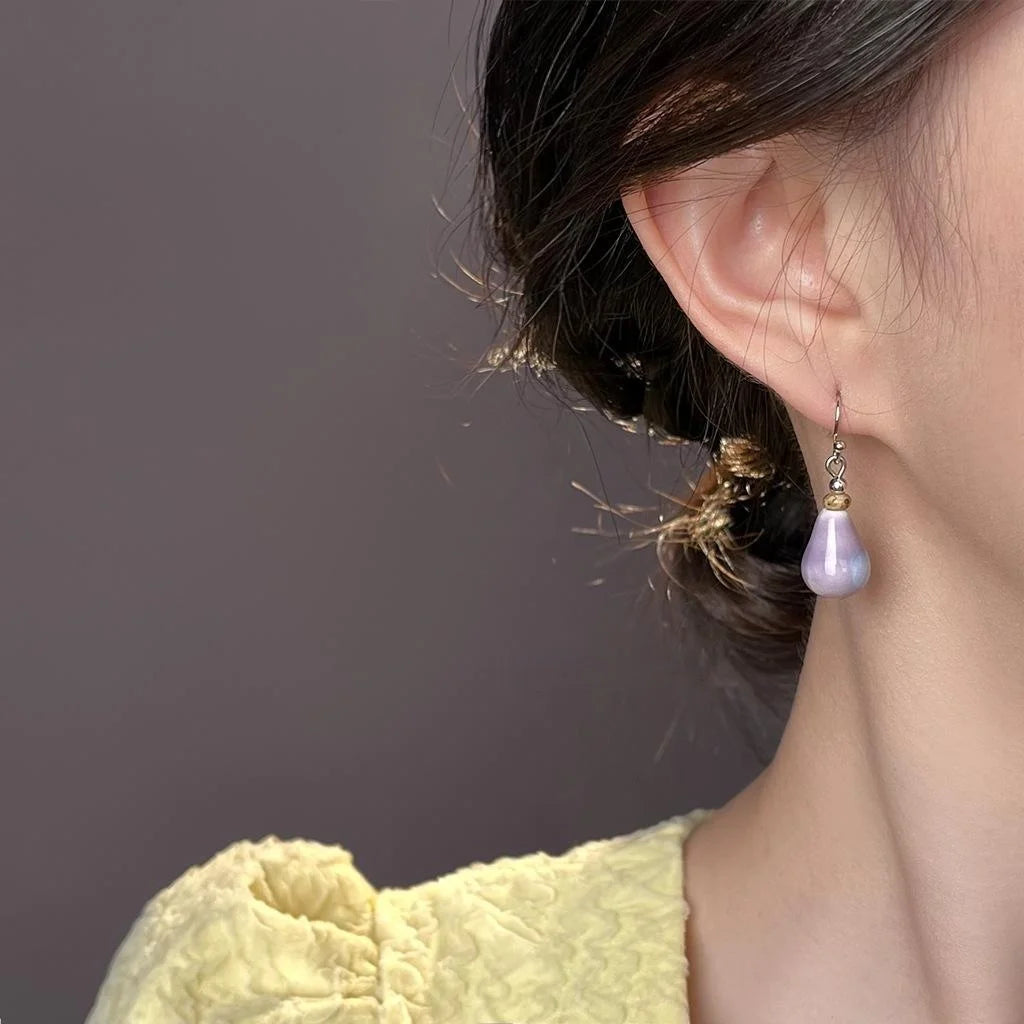 Gradient Purple Ceramic Teardrop Drop Earrings New Chinese Artistic Geometric Jewelry