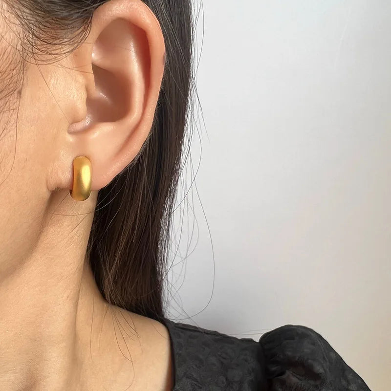 Elegant Matte Gold Alloy Spiral Hoop Stud & Clip On No Piercing Minimalist Small Round Commuter Earrings