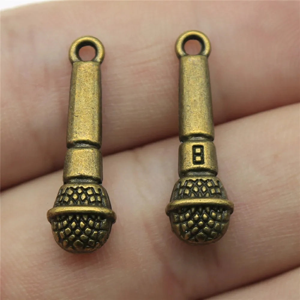 25x7mm 1.8g Multicolor Zinc Alloy Microphone Charm Pendant for DIY Music Theme Jewelry Making