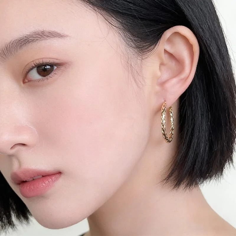 14K Plated Eco Copper Braided Geometric Round Hoop Earrings for Women High End Fashion Jewelry