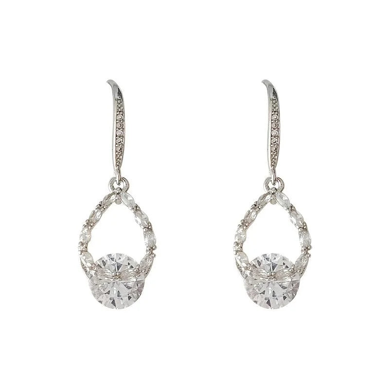 Sparkling Zircon Inlaid Copper Teardrop Geometric Light Luxury Drop Earrings