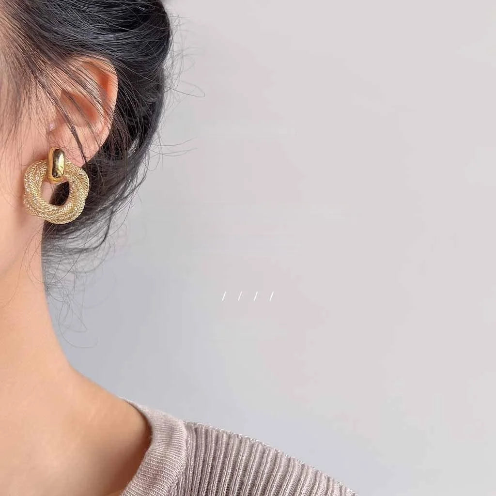 French Luxury Geometric Twist Zircon 14K Plated Copper Stud Earrings For Women