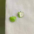 Asymmetric Green Apple Stud Earrings Copper Enamel Zircon Starburst Style for Women