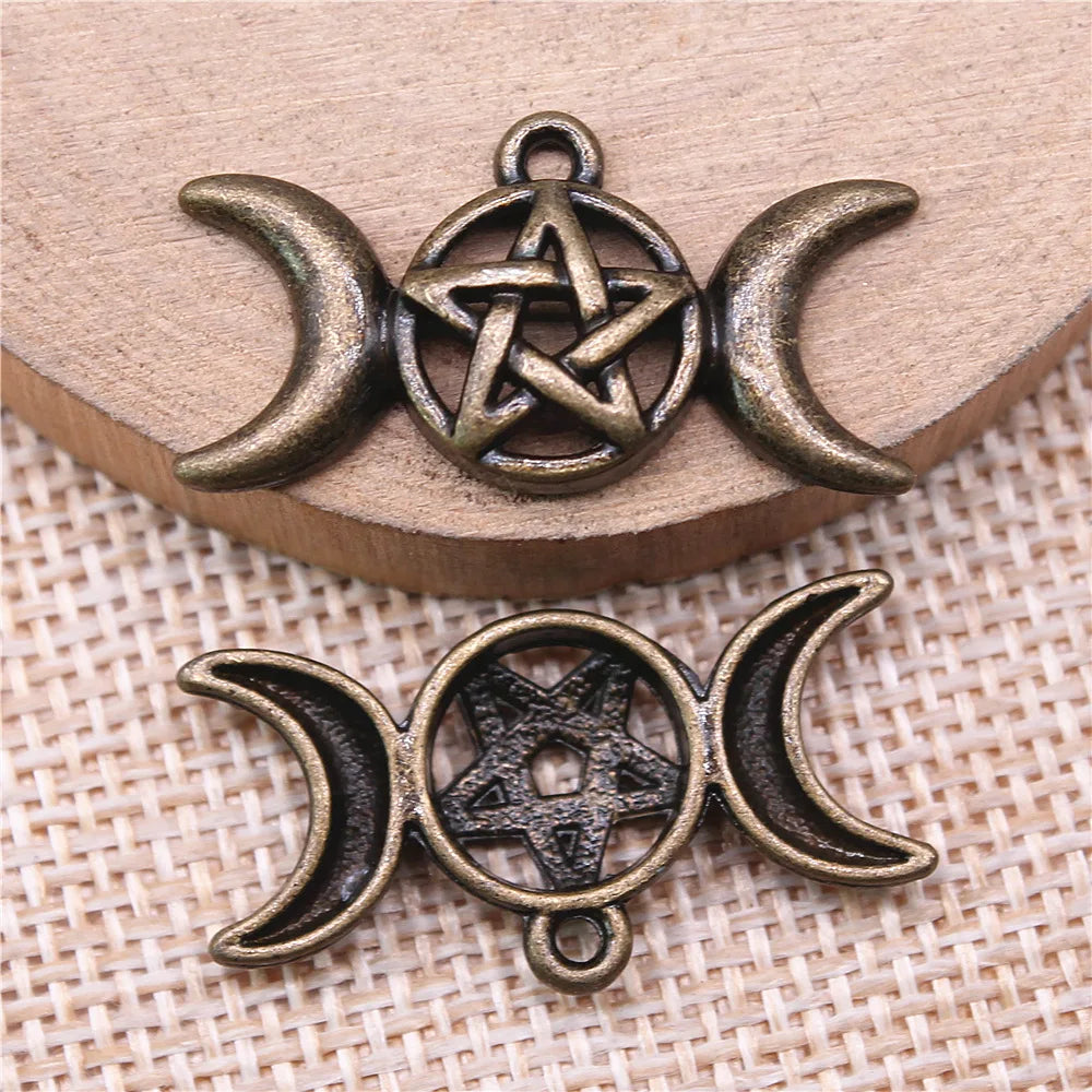 30x16mm 2.5g Antique Silver Zinc Alloy Moon Goddess Five-Point Star Charm Pendant for DIY Jewelry Making