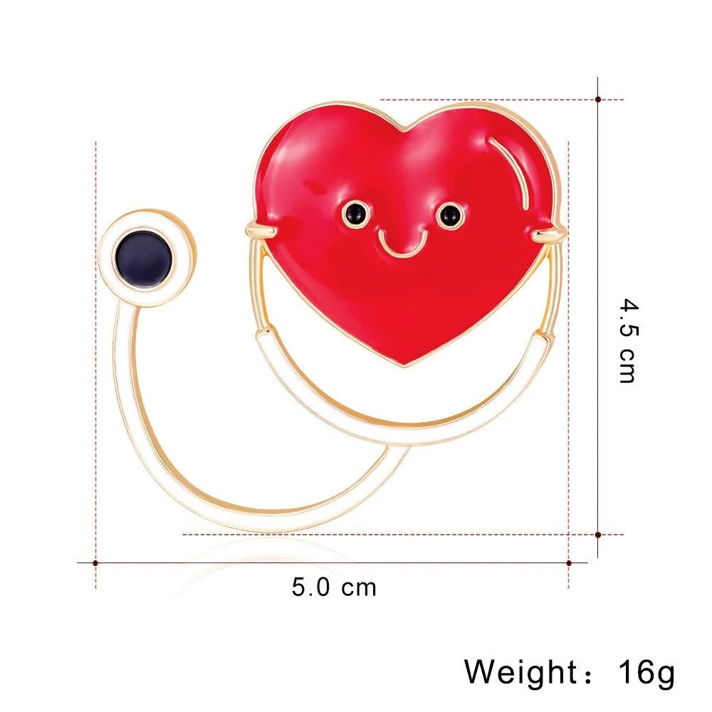 Cute Red Heart Stethoscope Enamel Alloy Brooch, Medical Nurse Doctor Lapel Pin Corsage Gift