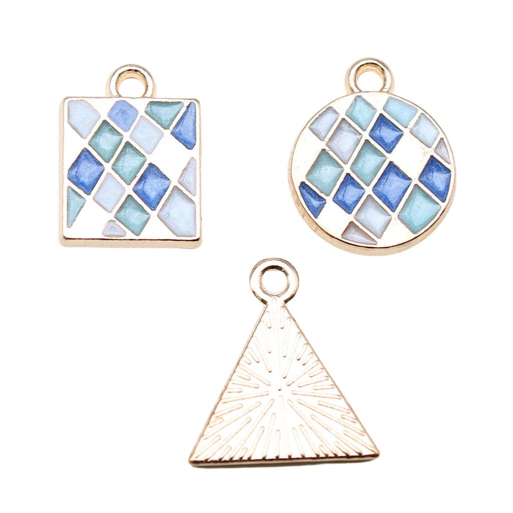 17x14mm 1.4g Multicolor Zinc Alloy Geometric Mosaic Square Triangle Round Charm Pendant for DIY Jewelry