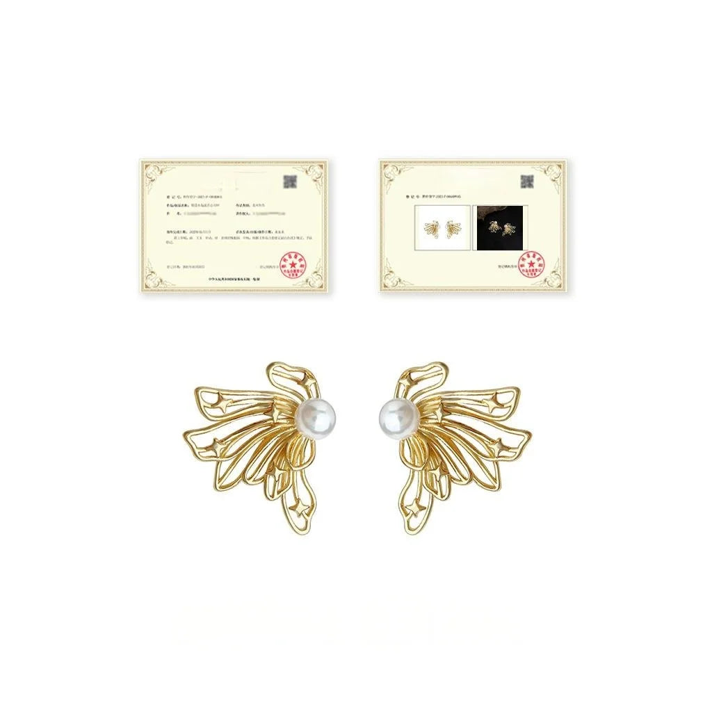 Light Luxury Copper Alloy 3D Hollow Butterfly Drop Earrings Elegant Artistic Geometric Jewelry