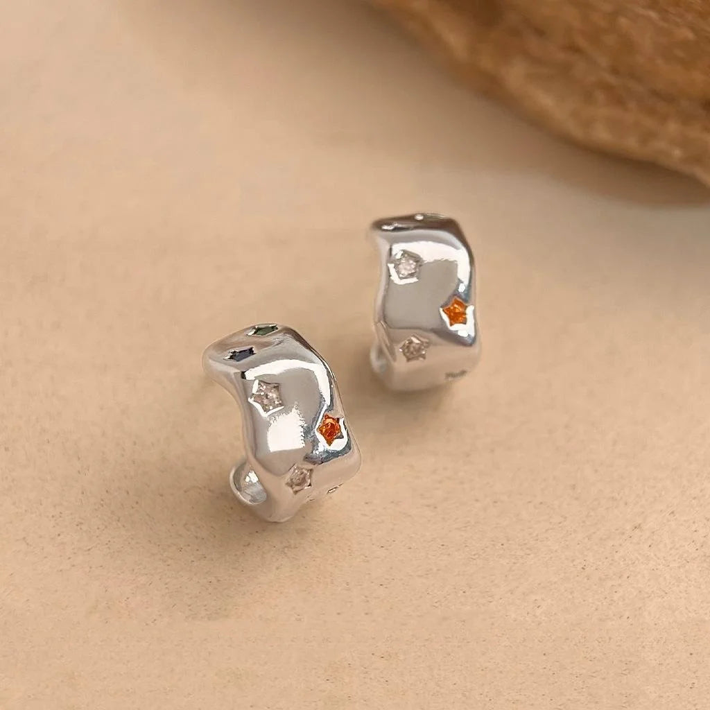 Sweet Cool Irregular Star Geometric Colorful Zircon Micro Pave Copper Drop Earrings