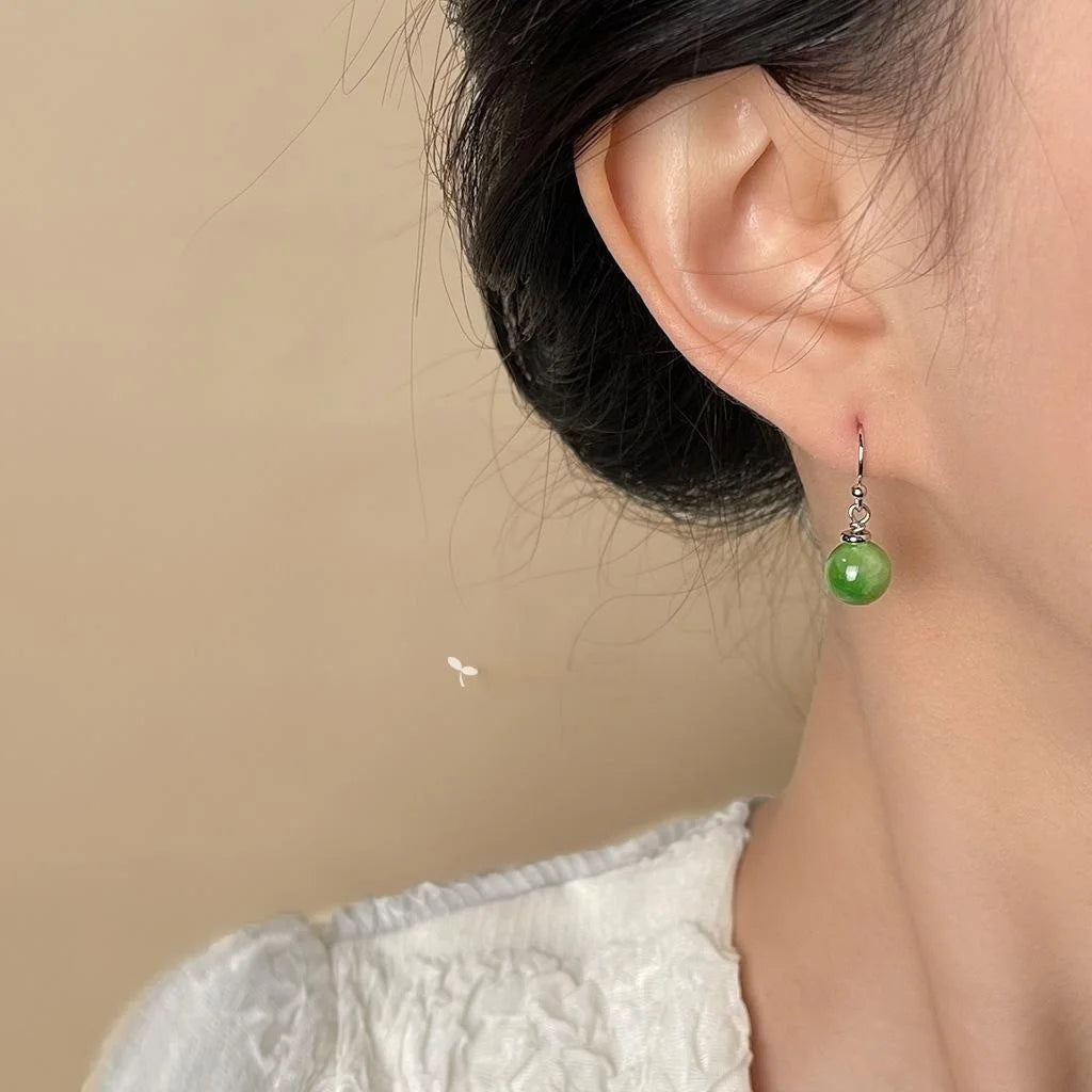 Natural Stone Round Geometric Drop Earrings New Chinese Minimalist Sweet Forest Style